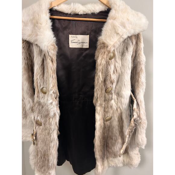 Vintage Edward Glasser Rabbit Fur Coat | Belted Mid-Length | Classic Beige | S - Picture 7 of 14